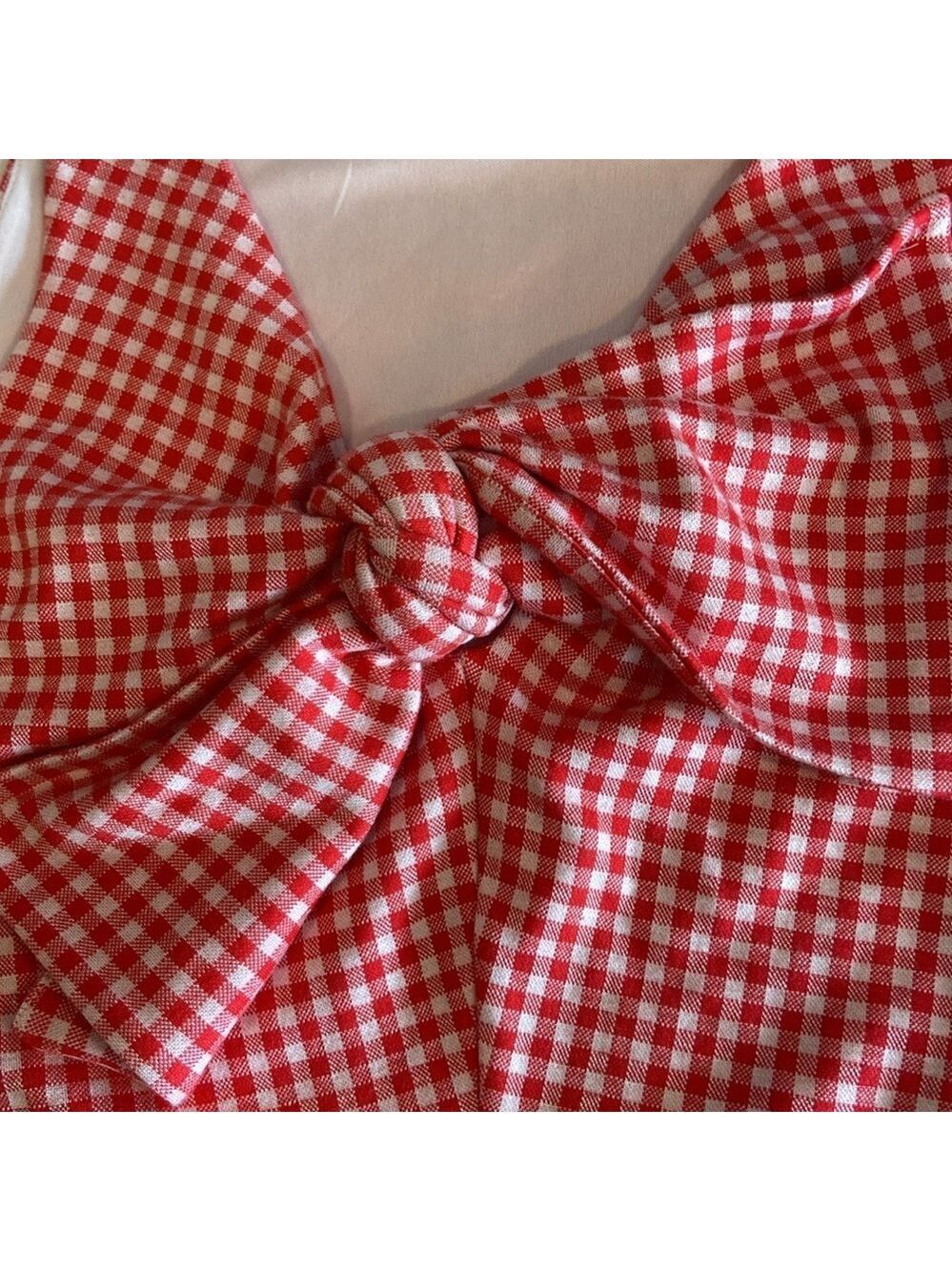 Anthropologie Eva Franco Red and White Checkered Gingham Bow Tank Top Size Small - Picture 5 of 7